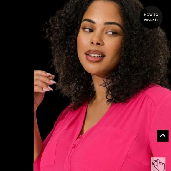 3XTORRID Plus Size Harper Georgette Pink Peacock Pullover 3/4 Sleeve Blouse - Picture 7 of 16